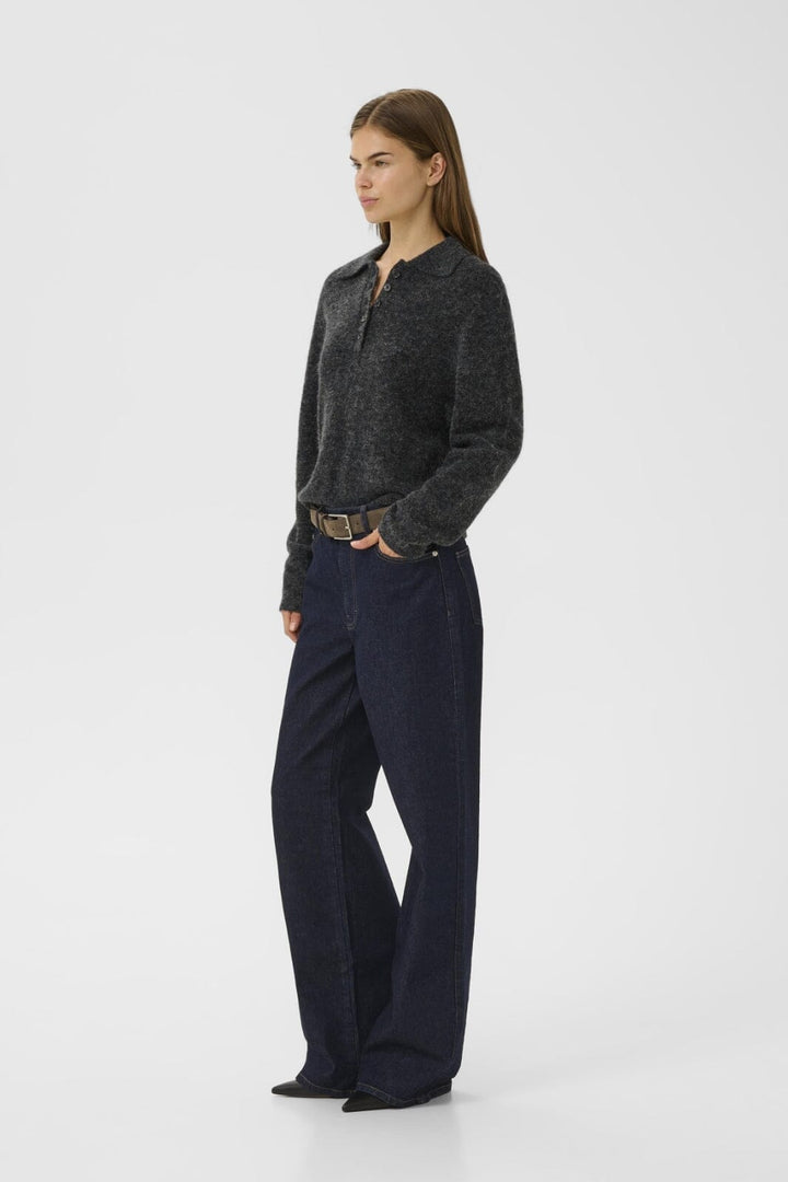 Gestuz - Gzalpha Polo Pullover 10910589 - 106286 - Charcoal Melange Strikbluser 