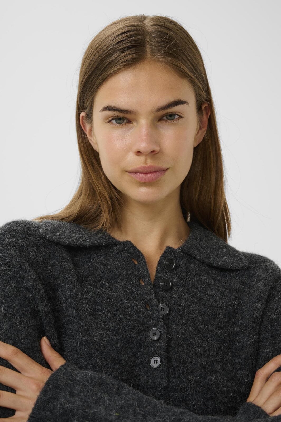 Gestuz - Gzalpha Polo Pullover 10910589 - 106286 - Charcoal Melange Strikbluser 