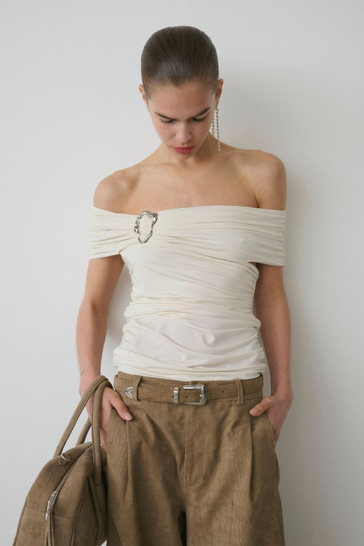 Gestuz - Gzlaily Off Shoulder Top 10911093 - 110103 - Egret Bluser 