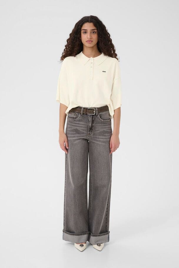 Gestuz - Gztalla Ss Polo Pullover 10910940 - 110103 - Egret Strikbluser 