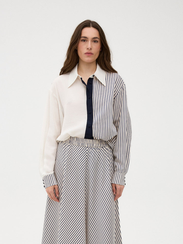 Gossia - Cecilego Shirt G3313 - Navy Creme Stripes Skjorter 