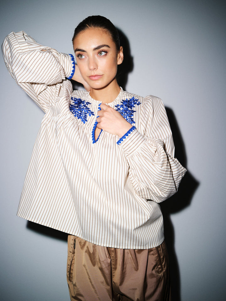 Gossia - Luisago Blouse G3040 - Creme Brown Stripes Bluser 