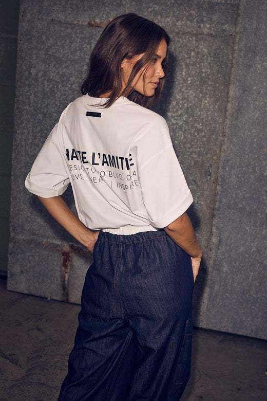 Haute L'Amitié - Back Logo Loose Tee HL10410 - White/Black Print T-shirts 
