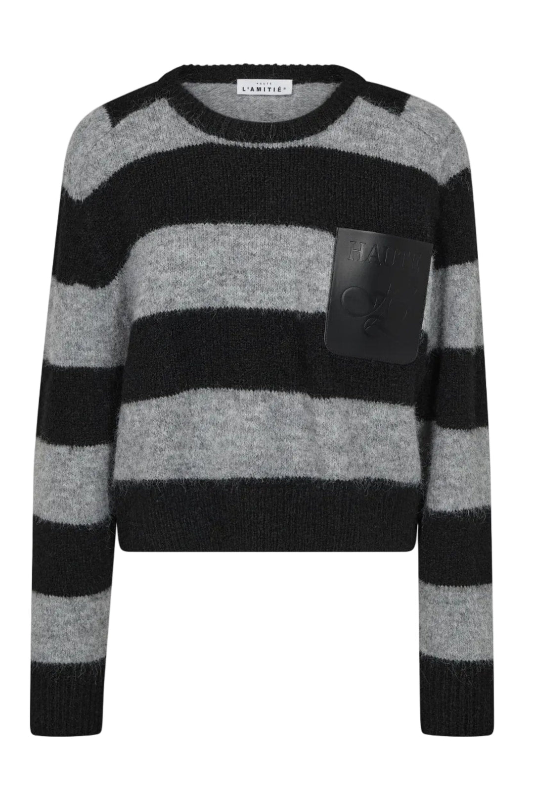 Haute L'Amitié - Darcia Stripe Crop Pocket Knit Hl10974 - Black/Grey Mix Strikbluser 