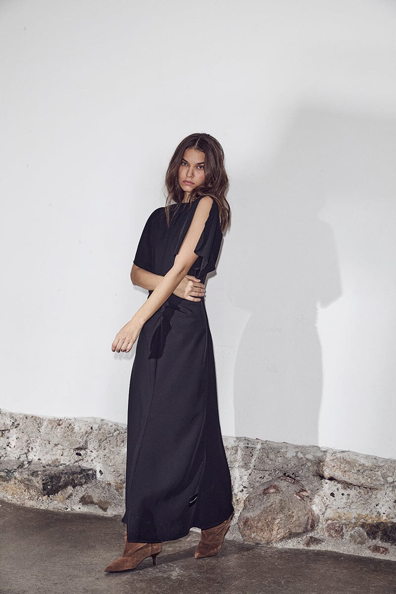 Haute L'Amitié - Satari Long Gather Dress HL10630 - Black Kjoler 