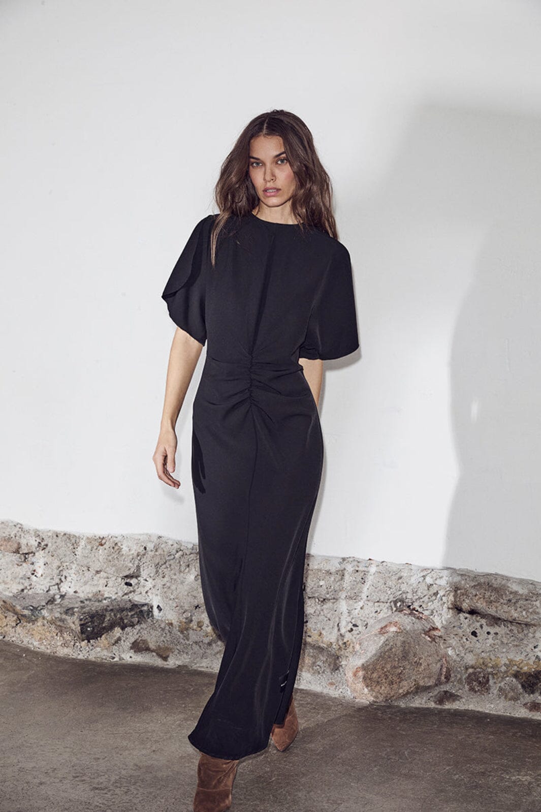 Haute L'Amitié - Satari Long Gather Dress HL10630 - Black Kjoler 