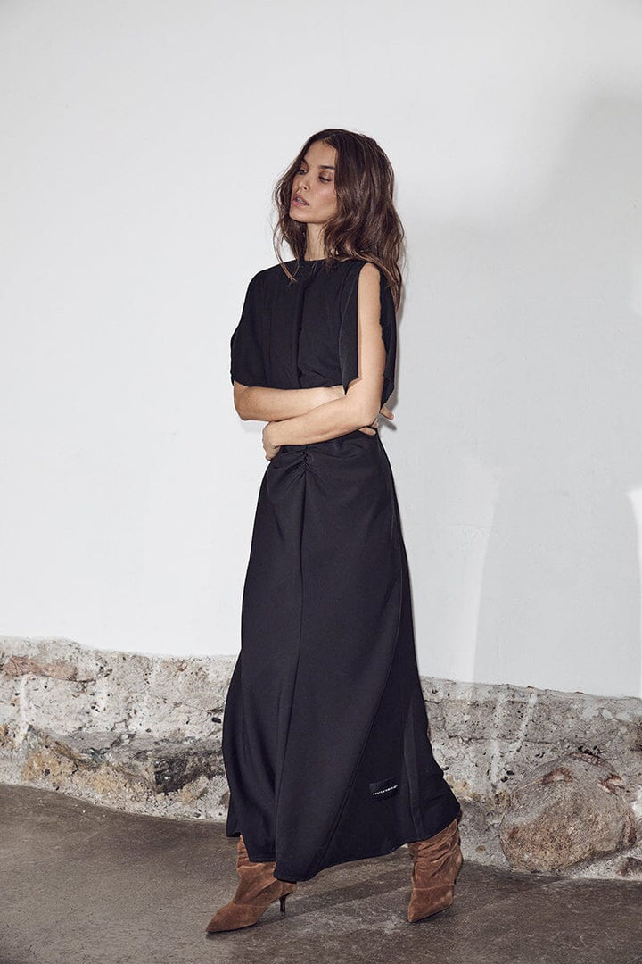 Haute L'Amitié - Satari Long Gather Dress HL10630 - Black Kjoler 