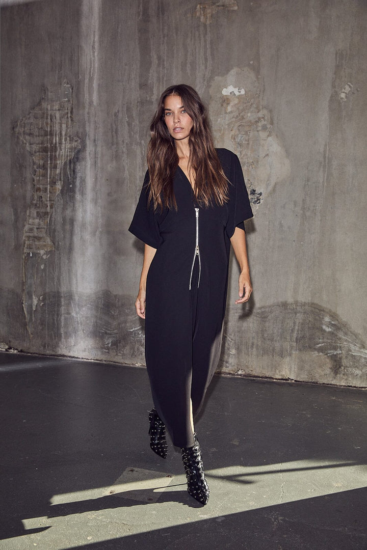 Haute L'Amitié - Satari Zip V Dress HL10512 - Black Kjoler 