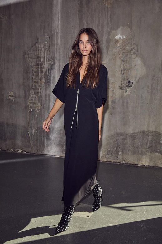 Haute L'Amitié - Satari Zip V Dress HL10512 - Black Kjoler 