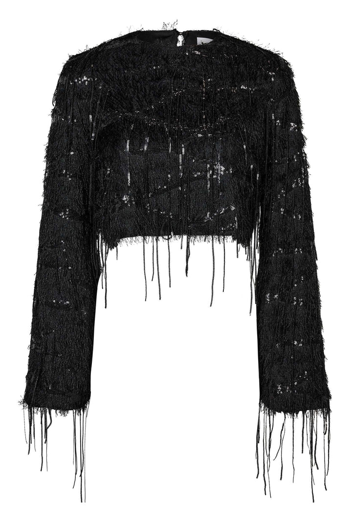 Haute L'Amitié - Sequin Fringe Blouse Hl10973 - Black Bluser 