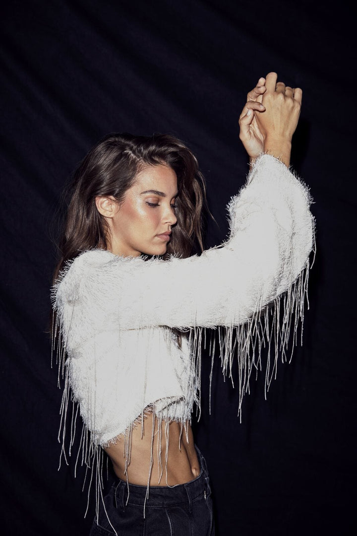 Haute L'Amitié - Sequin Fringe Blouse Hl10973 - Pearl Bluser 