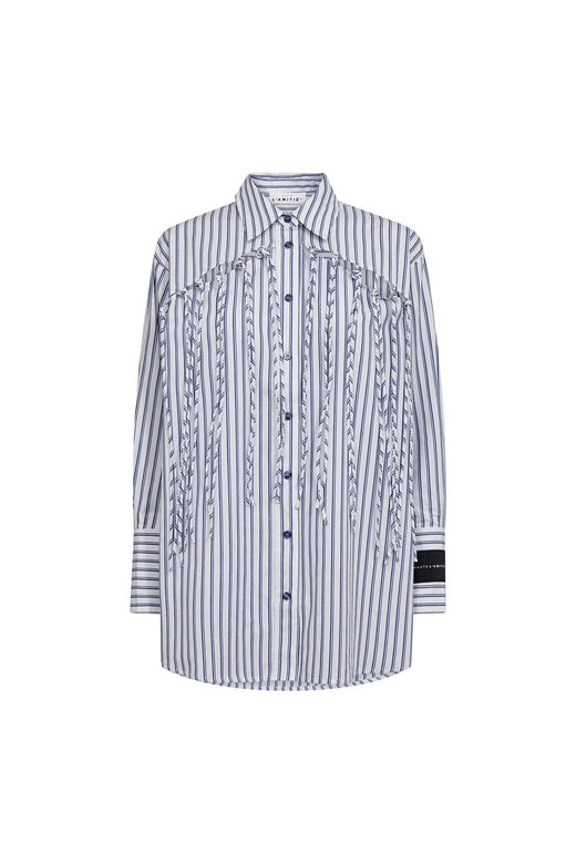 Haute L'Amitié - Striped Fringe Shirt HL10522 - Blue/White Stripe