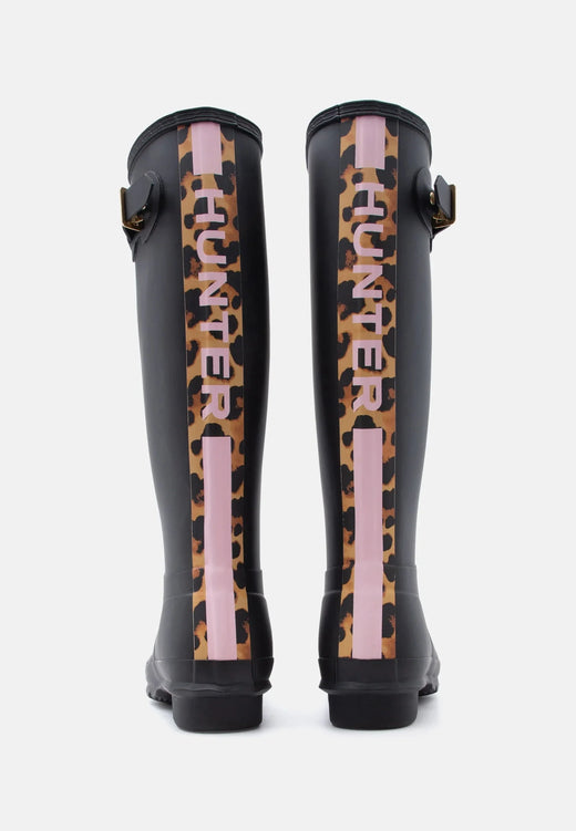 Hunter - Womens Original Tall Leopard Backstrap Hfrw0004261blk - Black Gummistøvler 