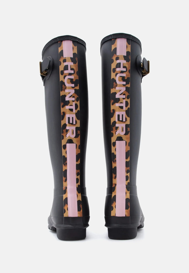 Hunter - Womens Original Tall Leopard Backstrap Hfrw0004261blk - Black Gummistøvler 