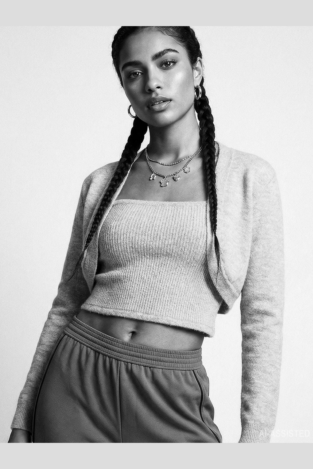 Hypedrop - Hdyvette Bolero Knit Set 32000441 - 5140140 - Light Grey Melange