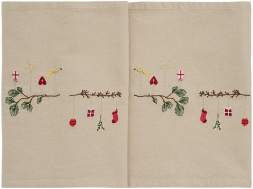Ib Laursen - Bordløber Tradition Grene M/hængende Julepynt Hørfarvet - 63062-76