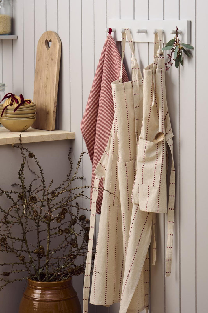 Ib Laursen - Forklæde Valentina Mini Natur M/røde Hjerter På Stribe - 66269-33