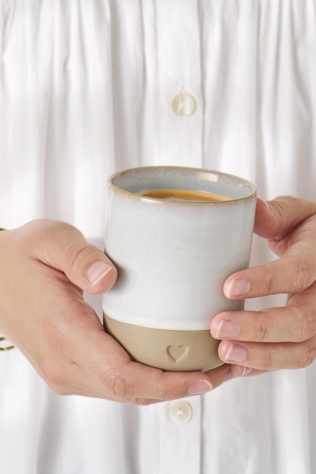 Ib Laursen - Krus u/hank Heart mat brunt ler m/hvid kant 190 ml - Stentøj - 2467-11