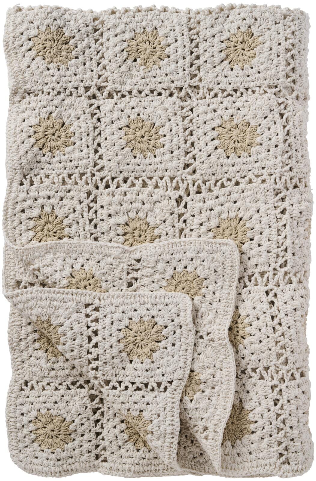 Ib Laursen - Plaid hæklet creme m/naturfarvede blomster - 100% bomuld - 6192-01