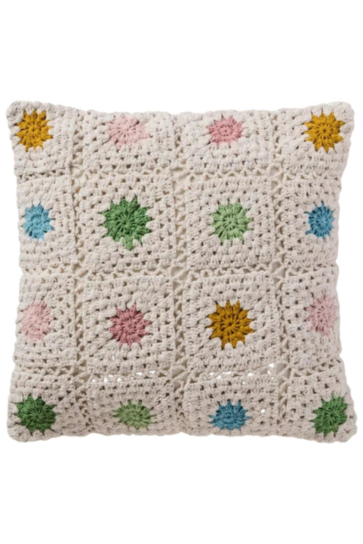 Ib Laursen - Pudebetræk hæklet creme m/multifarvede blomster, bagside i cremefarvet lærred - 100% bomuld - 6191-01