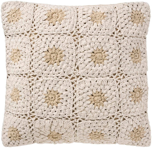 Ib Laursen - Pudebetræk hæklet creme m/naturfarvede blomster, bagside i naturfarvet lærred - 100% bomuld - 6190-30