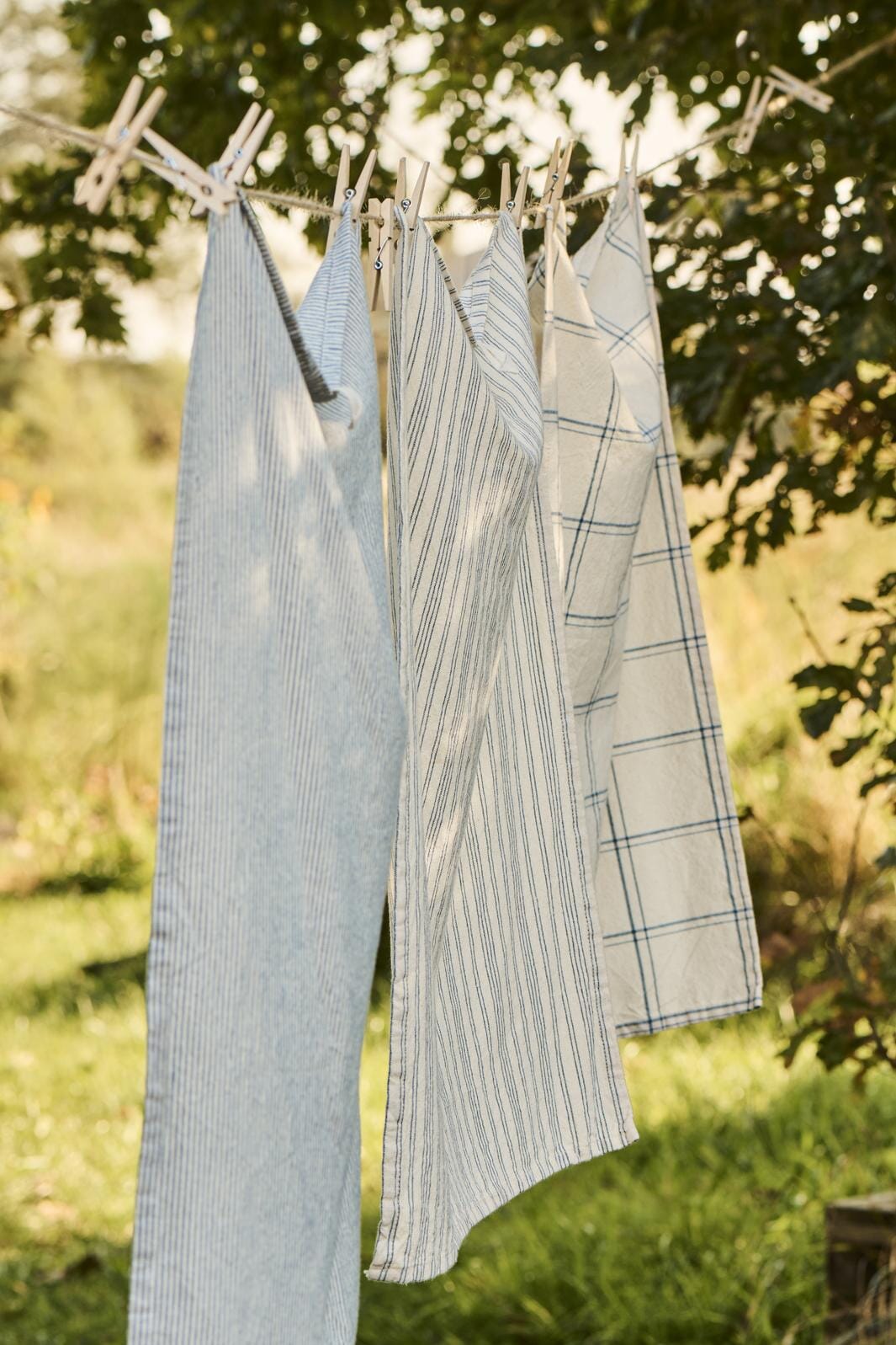 Ib Laursen - Viskestykke Ebbe natur m/mørkeblåt ternet mønster - Bomuld - 66173-39