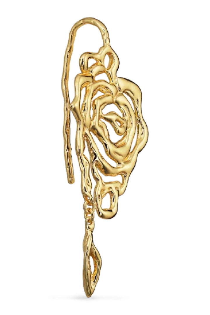 Jane Kønig - Rose Earring with leaf drop - Forgyldt