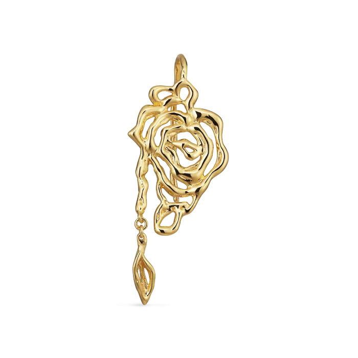 Jane Kønig - Rose Earring with leaf drop - Forgyldt