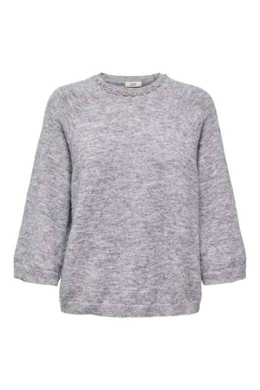 JDY - Jdyalva Life 3/4 Embellish Pull Knt - 4957225 Medium Grey Melange W. Silver Embellishment