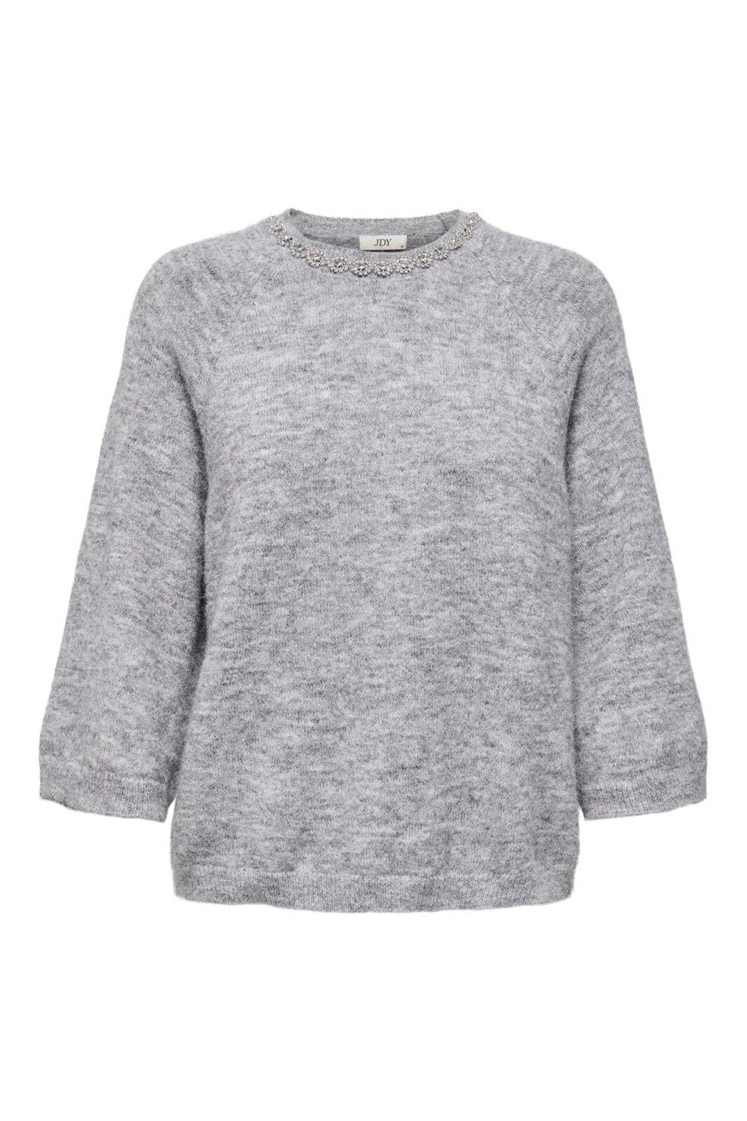 JDY - Jdyalva Life 3/4 Embellish Pull Knt - 4957225 Medium Grey Melange W. Silver Embellishment