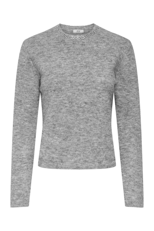 JDY - Jdyalva Life L/S Embellish Pullover Knt - 4838165 Medium Grey Melange Silver Embellishment