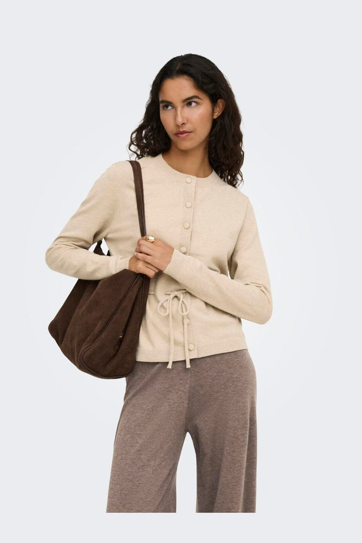 JDY - Jdyamore L/S Tie Cardigan Knt - 5140036 Cement