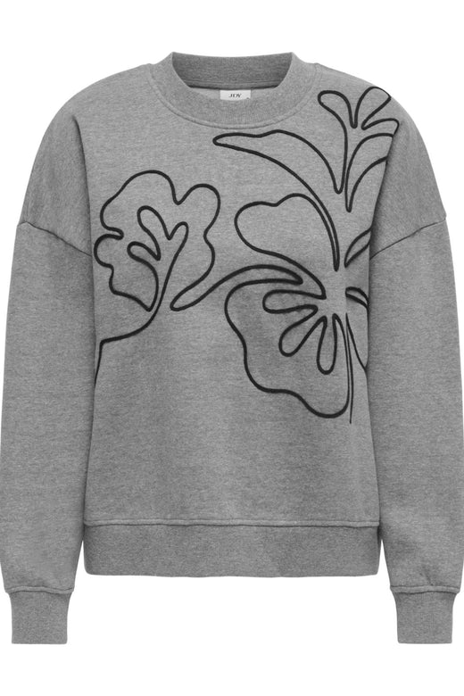 JDY - Jdycanoa L/S Emb Sweat - 4902517 Medium Grey Melange Emb Black Flower Sweatshirts 