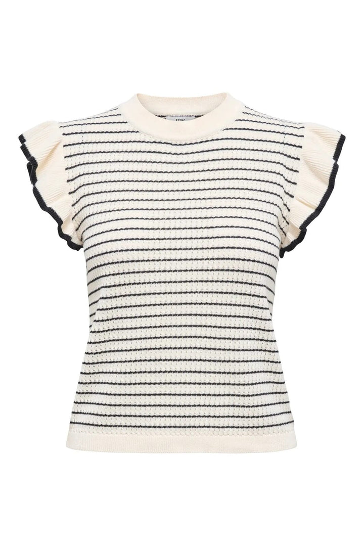 JDY - Jdycarice S/L Frill Pullover Knt - 4878909 Cloud Dancer W. Black Structure