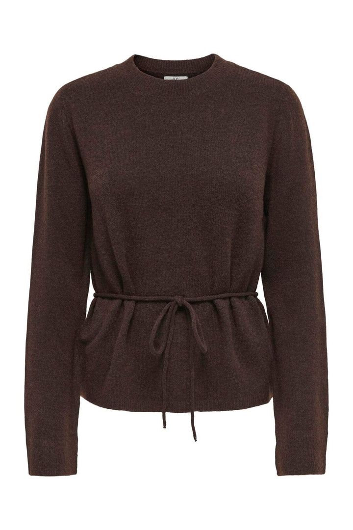 JDY - Jdyelsa Life L/S On Tie Waist Pullov Knt - 5104895 Coffee Bean Melange