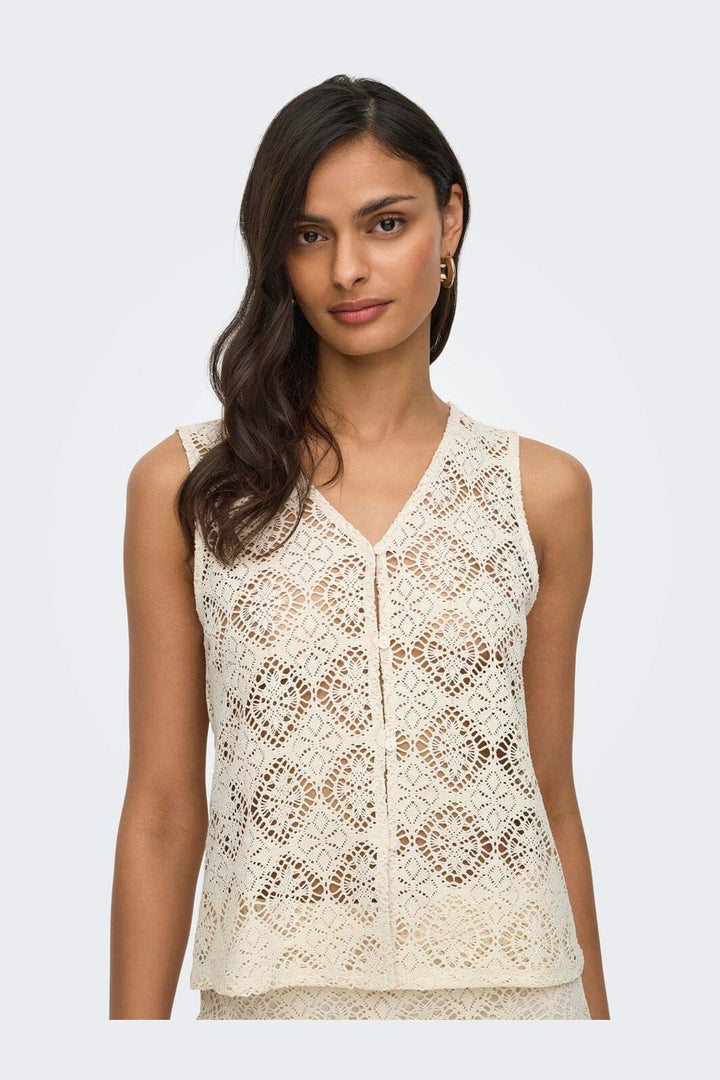 JDY - Jdyeva S/L V Neck Button Top Dia - 5014362 Birch