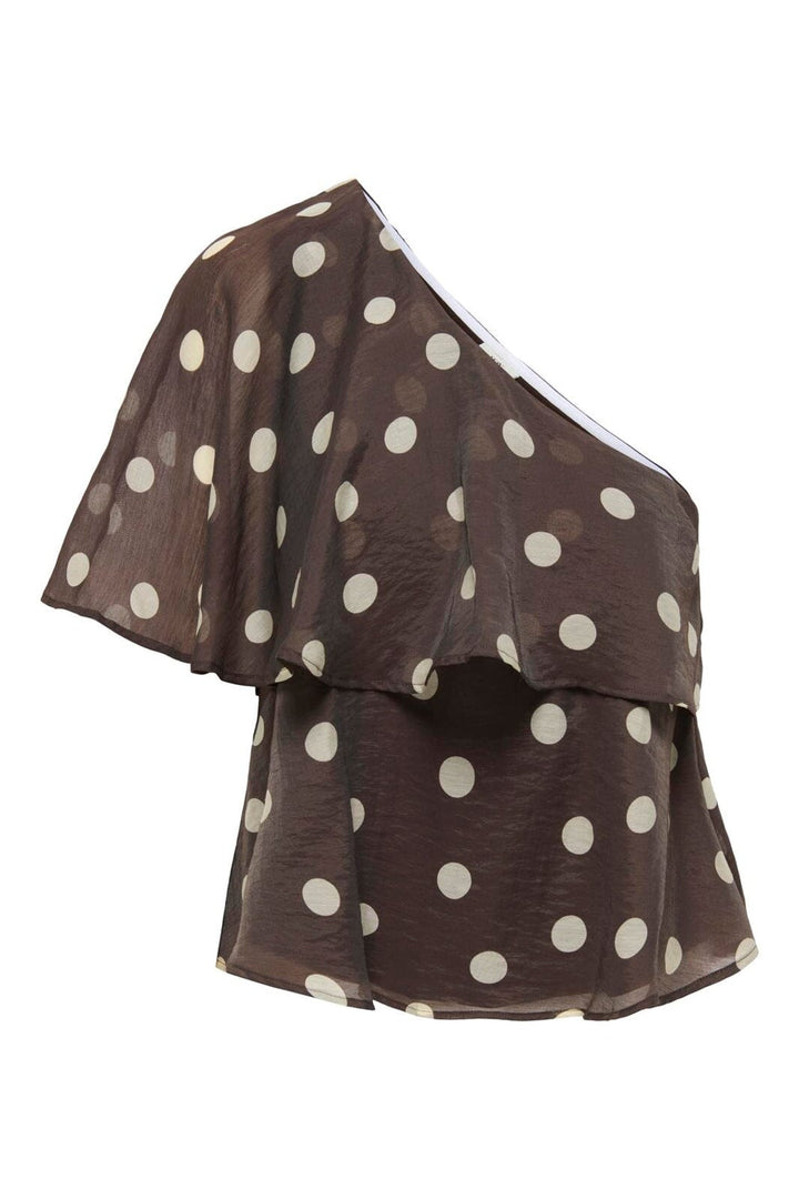 JDY - Jdyfay Life One-Shoulder Top - 5083204 Chocolate Torte Pristine Dot