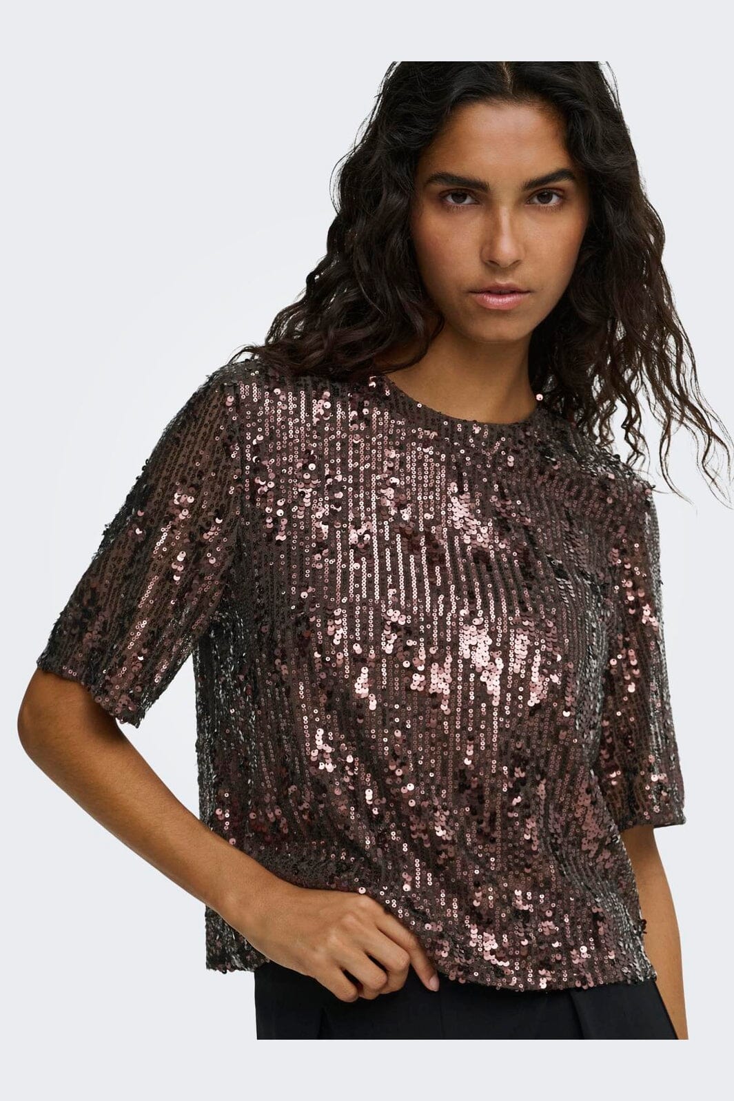 JDY - Jdylola 2/4 Sequin Top - 5110789 Rum Raisin