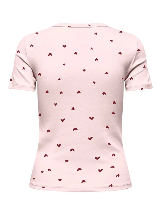 JDY - Jdylucky S/S O Neck Top - 5048812 Pink Dogwood Rhubarb Hearts T-shirts 