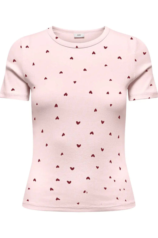 JDY - Jdylucky S/S O Neck Top - 5048812 Pink Dogwood Rhubarb Hearts T-shirts 
