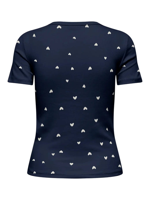 JDY - Jdylucky S/S O Neck Top - 5048813 Black Iris Cd Hearts T-shirts 