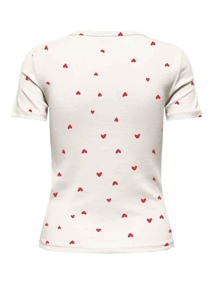 JDY - Jdylucky S/S O Neck Top - 5048814 Cloud Dancer Chinese Red Hearts T-shirts 