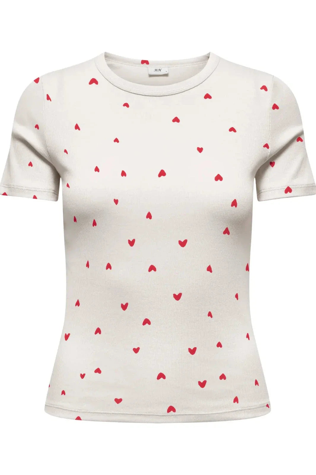JDY - Jdylucky S/S O Neck Top - 5048814 Cloud Dancer Chinese Red Hearts T-shirts 