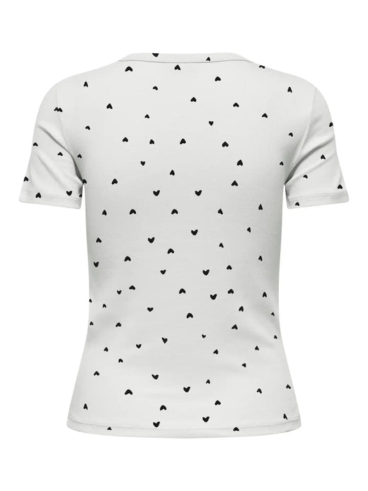 JDY - Jdylucky S/S O Neck Top - 5048815 Cloud Dancer Black Hearts T-shirts 