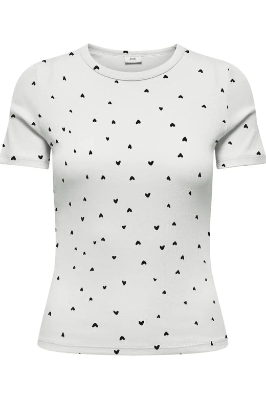JDY - Jdylucky S/S O Neck Top - 5048815 Cloud Dancer Black Hearts T-shirts 