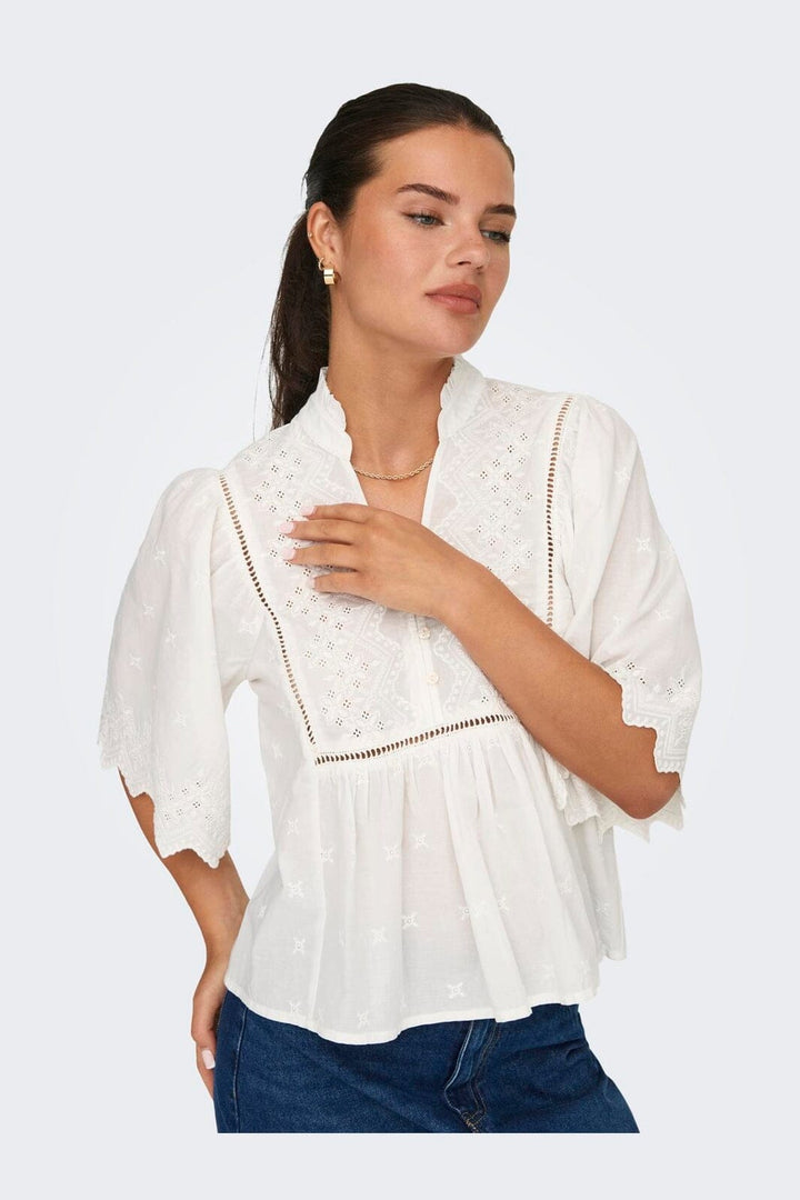 JDY - Jdymaya 2/4 Embroidery Top - 4689445 Cloud Dancer