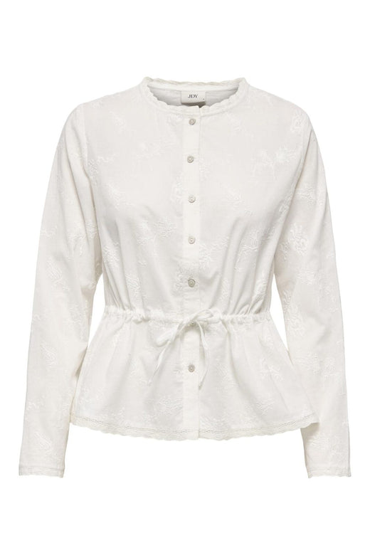JDY - Jdymellie L/S Emb. String Shirt - 4974556 Cloud Dancer Embroidery
