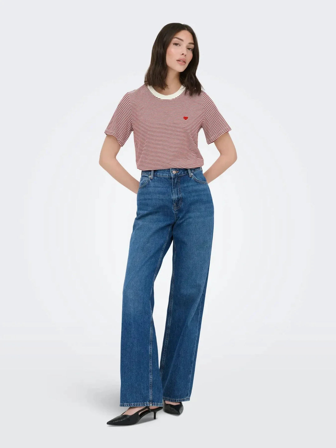 JDY - Jdypisa S/S Print Top - 4984885 Cloud Dancer Rhubarb Stripes And Bs Heart T-shirts 