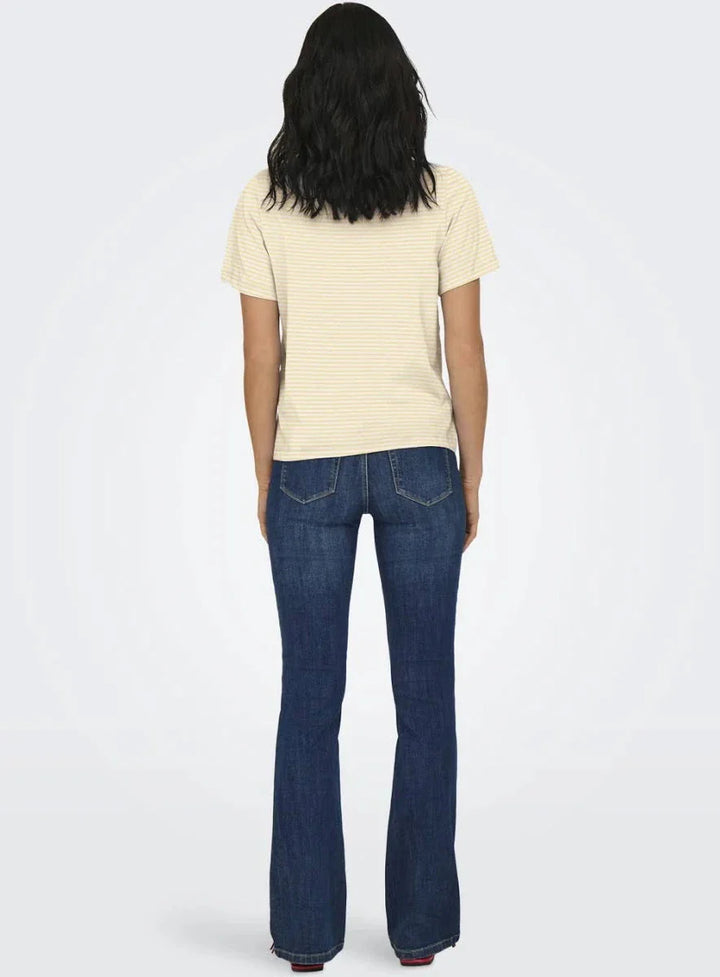 JDY - Jdypisa S/S Print Top - 5048773 Cloud Dancer Double Cream Stripes + Chicory Coffee Heart T-shirts 