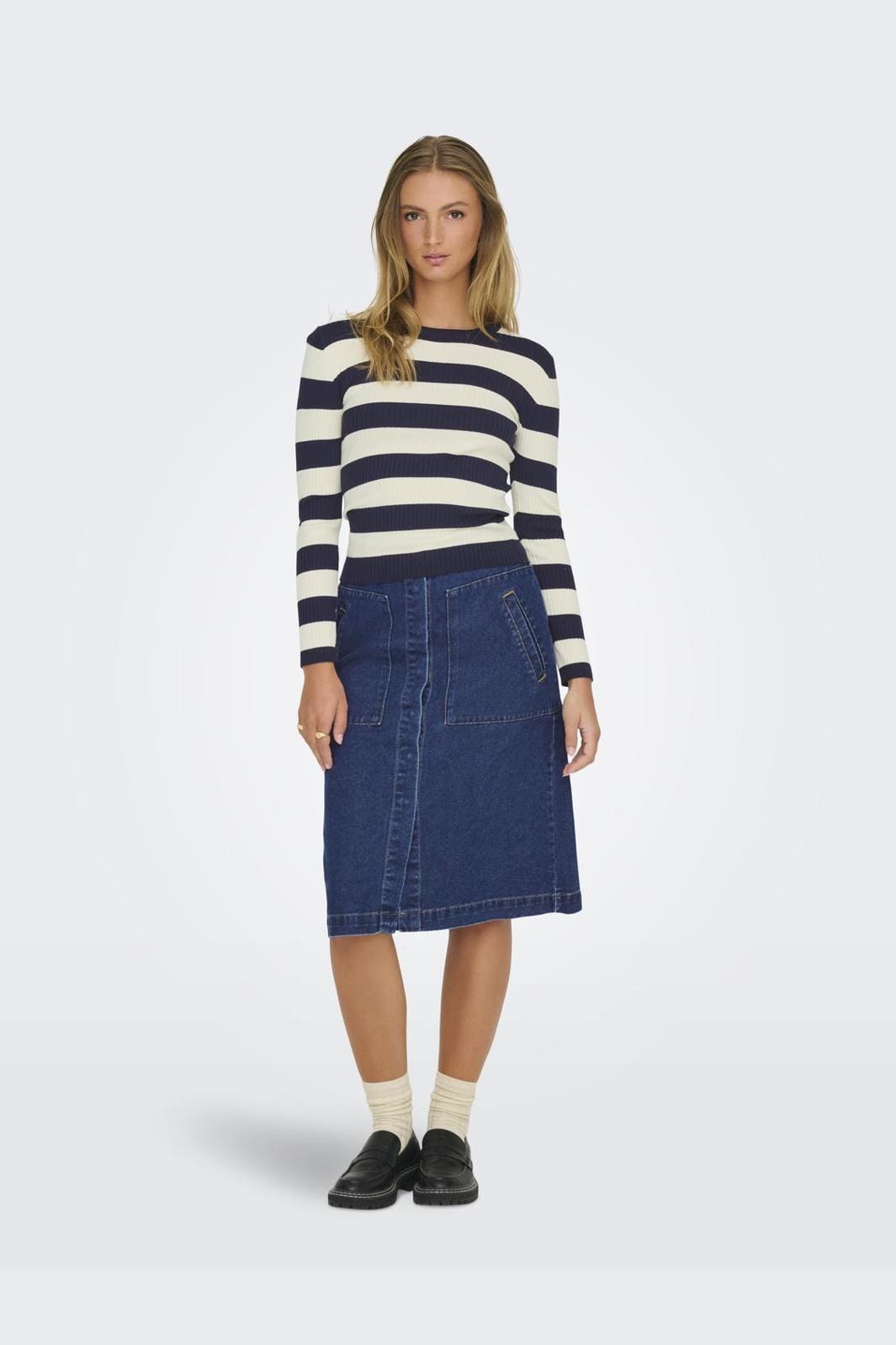 JDY - JDYplum L/S O-Neck Pullover Knt - 4338851 Sky Captain W Eggnog Stripes